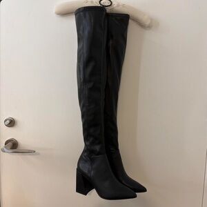 Steve Madden Black Leather Over The Knee Pointed Toe Boots ✨